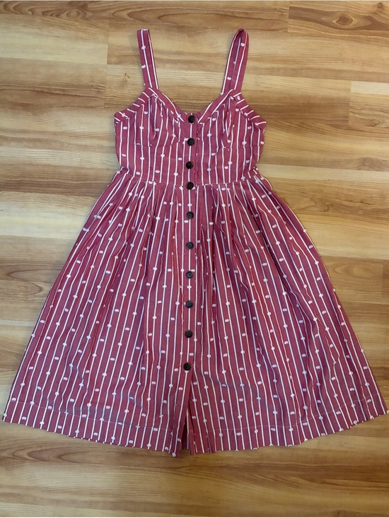 Maeve Dresses & Skirts - Maeve Cotton Striped Swiss Dot Midi Dress